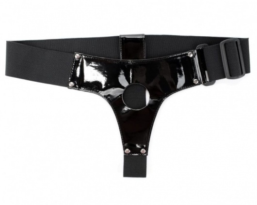 Чёрные лаковые трусики для страпона - БДСМ Арсенал - купить с доставкой в Нефтекамске
