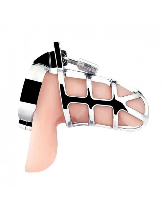 Серебристая металлическая клетка для члена с замком Enslave Cock Cage - BlueLine - купить с доставкой в Нефтекамске