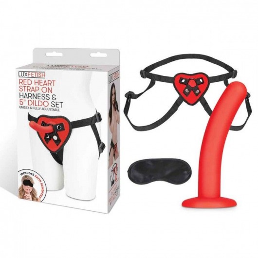 Красный поясной фаллоимитатор Red Heart Strap on Harness   5in Dildo Set - 12,25 см. - Lux Fetish - купить с доставкой в Нефтекамске