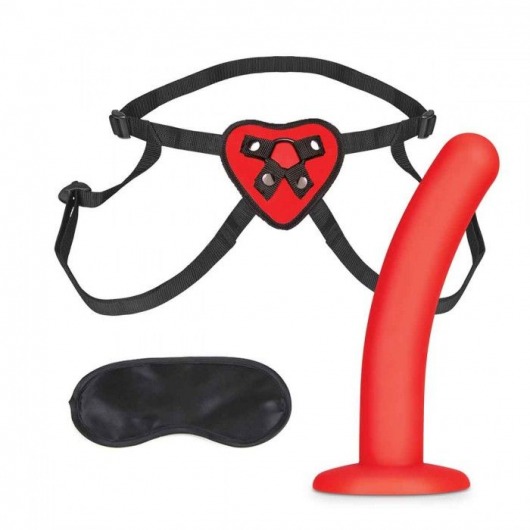 Красный поясной фаллоимитатор Red Heart Strap on Harness   5in Dildo Set - 12,25 см. - Lux Fetish - купить с доставкой в Нефтекамске