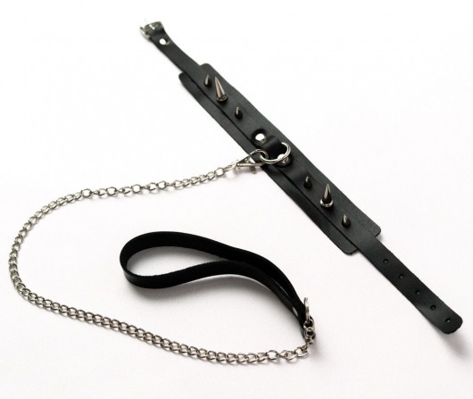 Черный ошейник с шипами и поводком - Crazy Handmade - купить с доставкой в Нефтекамске