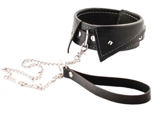 Черный ошейник-воротничок с металлическим поводком - Crazy Handmade - купить с доставкой в Нефтекамске