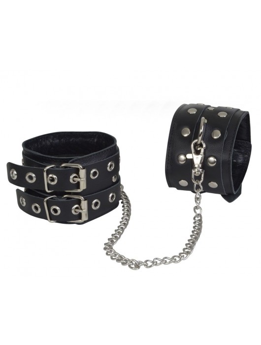 Чёрные кожаные оковы, соединенные цепочкой - Sitabella - купить с доставкой в Нефтекамске