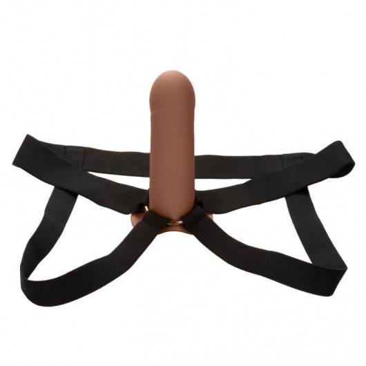 Коричневый фаллопротез из силикона Extension with Harness - 15,75 см. - California Exotic Novelties - купить с доставкой в Нефтекамске