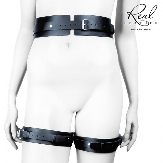 Черный кожаный пояс с гартерами - S-M - Notabu - купить с доставкой в Нефтекамске