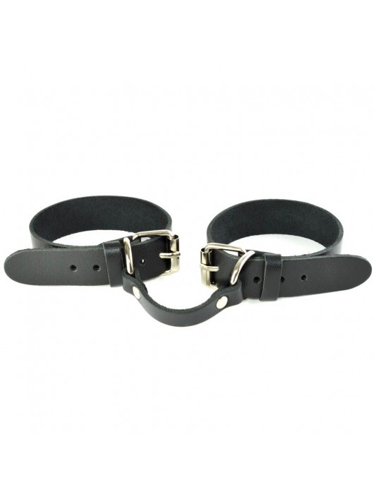 Черные кожаные наручники со съемной красной опушкой - Sitabella - купить с доставкой в Нефтекамске