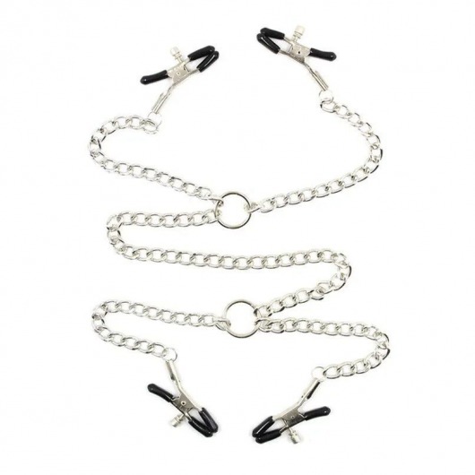 Серебристые зажимы для сосков и половых губ на тонкой цепочке - Notabu - купить с доставкой в Нефтекамске