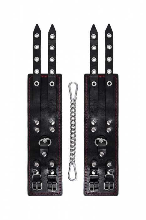 Черные кожаные оковы с двумя ремнями и контрастной строчкой - Pecado - купить с доставкой в Нефтекамске