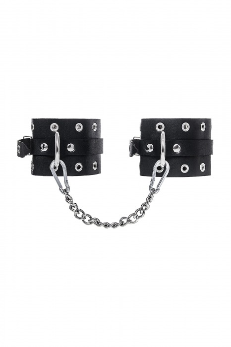 Черные кожаные однослойные оковы с люверсами - Pecado - купить с доставкой в Нефтекамске