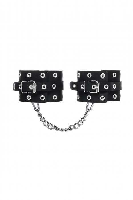 Черные кожаные однослойные оковы с люверсами - Pecado - купить с доставкой в Нефтекамске