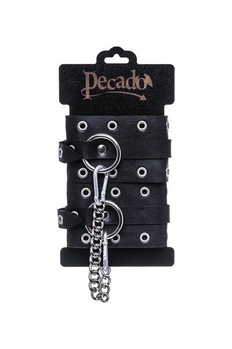 Черные кожаные однослойные оковы с люверсами - Pecado - купить с доставкой в Нефтекамске