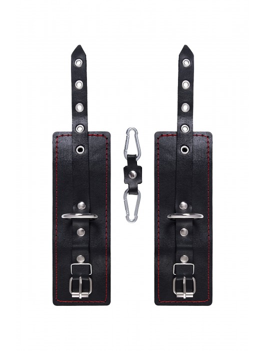 Черные кожаные однослойные наручники с контрастной строчкой - Pecado - купить с доставкой в Нефтекамске