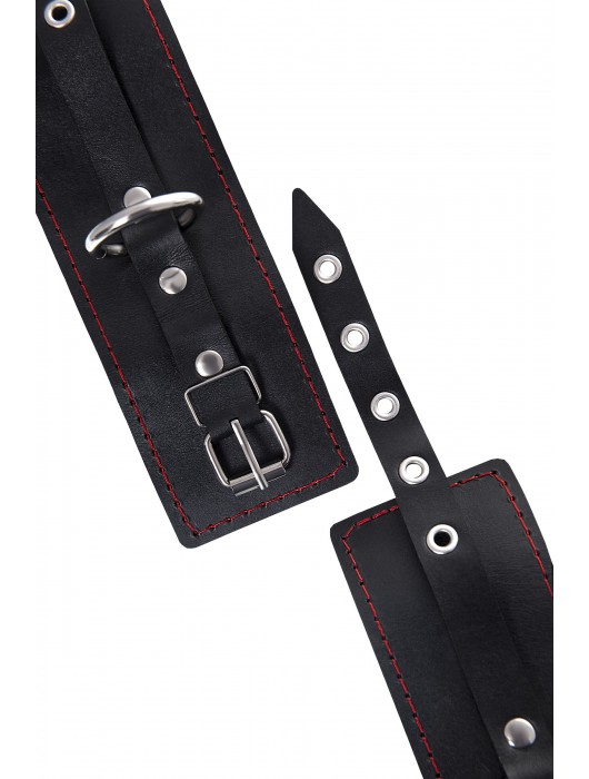 Черные кожаные однослойные наручники с контрастной строчкой - Pecado - купить с доставкой в Нефтекамске