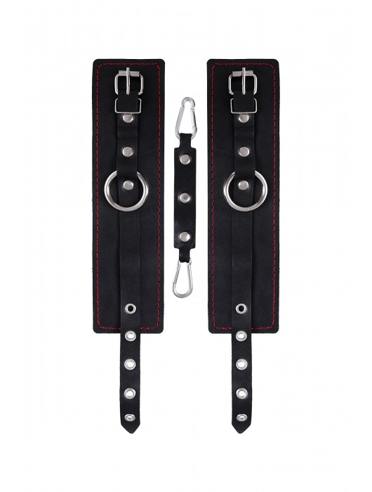 Черные кожаные однослойные оковы с контрастной строчкой - Pecado - купить с доставкой в Нефтекамске