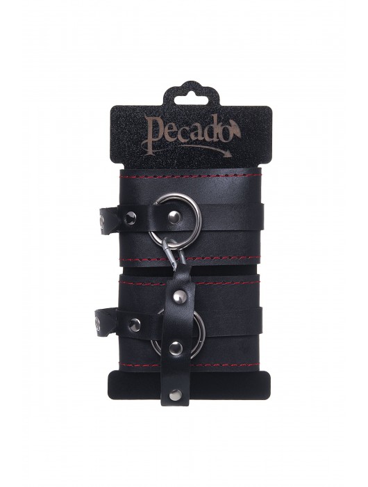 Черные кожаные однослойные оковы с контрастной строчкой - Pecado - купить с доставкой в Нефтекамске