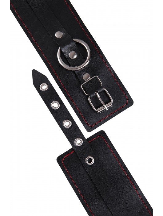 Черные кожаные однослойные оковы с контрастной строчкой - Pecado - купить с доставкой в Нефтекамске