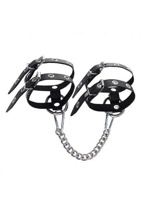 Черные однослойные кожаные оковы из двух ремешков - Pecado - купить с доставкой в Нефтекамске