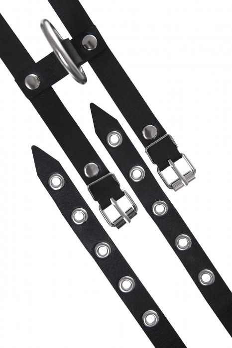 Черные однослойные кожаные оковы из двух ремешков - Pecado - купить с доставкой в Нефтекамске