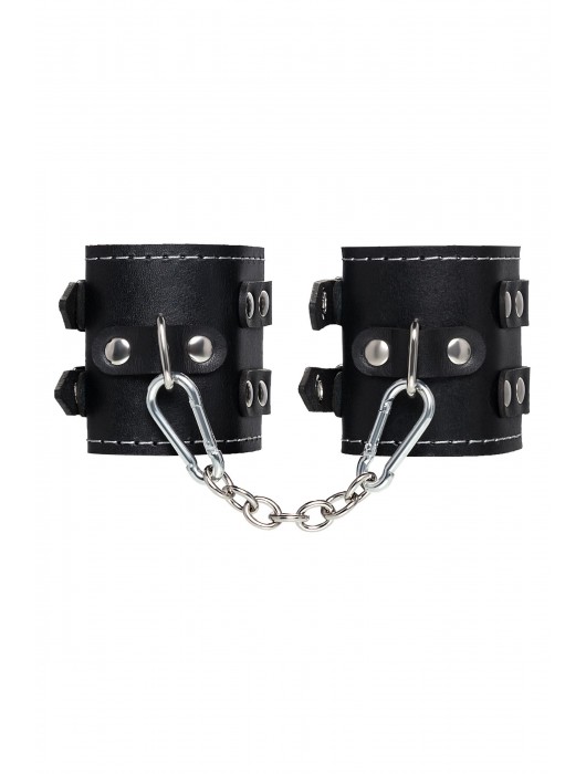 Черные кожаные наручники с двумя ремнями и красной подкладкой - Pecado - купить с доставкой в Нефтекамске