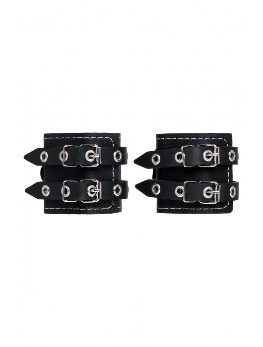 Черные кожаные наручники с двумя ремнями и красной подкладкой - Pecado - купить с доставкой в Нефтекамске