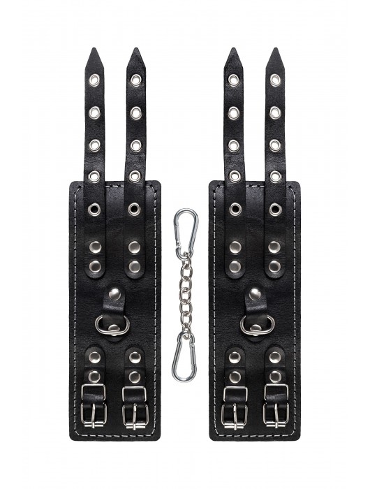 Черные кожаные наручники с двумя ремнями и красной подкладкой - Pecado - купить с доставкой в Нефтекамске