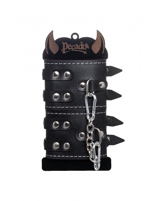 Черные кожаные наручники с двумя ремнями и красной подкладкой - Pecado - купить с доставкой в Нефтекамске