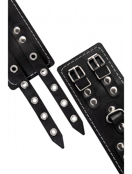 Черные кожаные наручники с двумя ремнями и красной подкладкой - Pecado - купить с доставкой в Нефтекамске