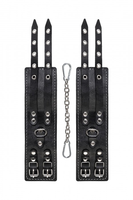 Черные кожаные оковы с двумя ремнями и красной подкладкой - Pecado - купить с доставкой в Нефтекамске