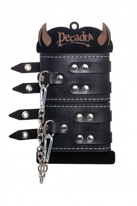 Черные кожаные оковы с двумя ремнями и красной подкладкой - Pecado - купить с доставкой в Нефтекамске