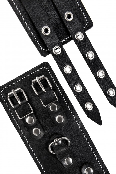 Черные кожаные оковы с двумя ремнями и красной подкладкой - Pecado - купить с доставкой в Нефтекамске