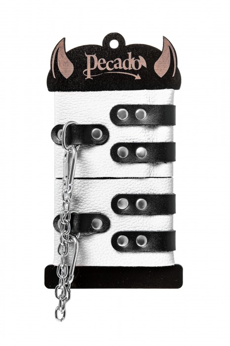 Бело-черные оковы с двумя ремешками и люверсами - Pecado - купить с доставкой в Нефтекамске