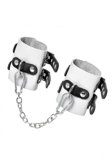 Бело-черные наручники с двумя ремешками и люверсами - Pecado - купить с доставкой в Нефтекамске