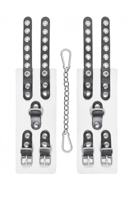 Бело-черные наручники с двумя ремешками и люверсами - Pecado - купить с доставкой в Нефтекамске