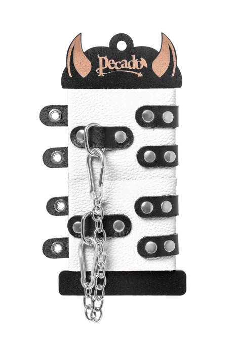 Бело-черные наручники с двумя ремешками и люверсами - Pecado - купить с доставкой в Нефтекамске
