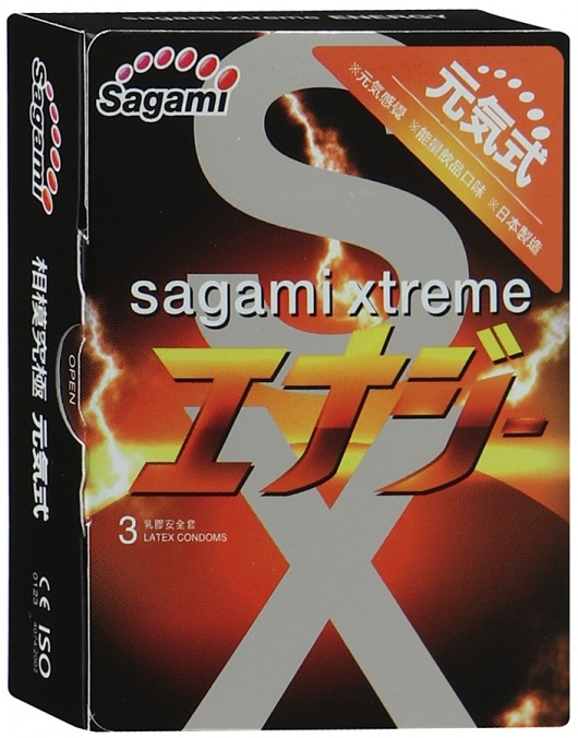 Презервативы Sagami Xtreme ENERGY с ароматом энергетика - 3 шт. - Sagami - купить с доставкой в Нефтекамске