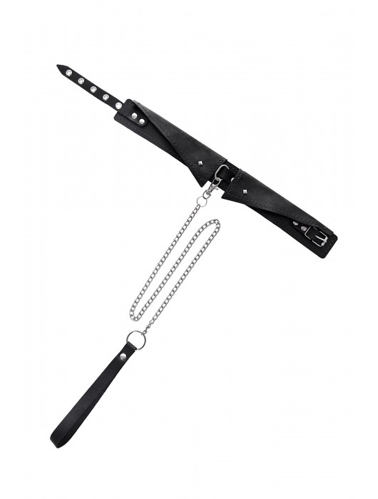 Черный кожаный ошейник-воротник с поводком - Pecado - купить с доставкой в Нефтекамске