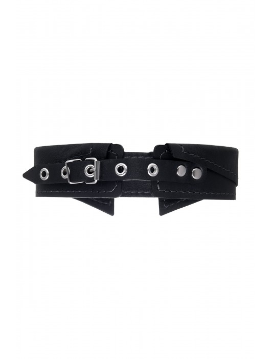 Черный кожаный ошейник-воротник с поводком - Pecado - купить с доставкой в Нефтекамске