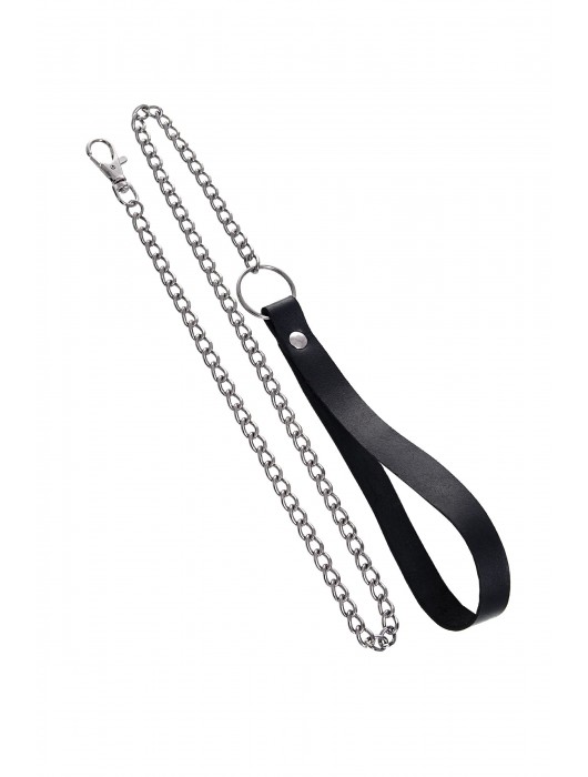 Черный кожаный ошейник-воротник с поводком - Pecado - купить с доставкой в Нефтекамске