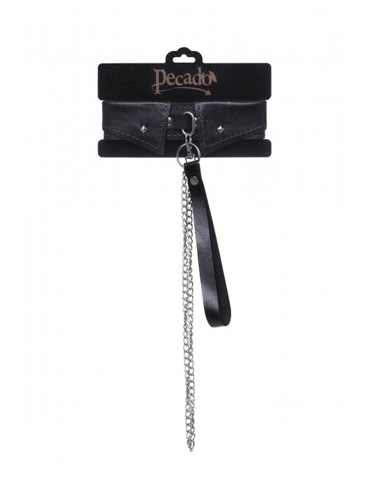 Черный кожаный ошейник-воротник с поводком - Pecado - купить с доставкой в Нефтекамске