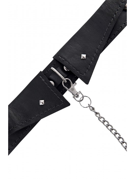 Черный кожаный ошейник-воротник с поводком - Pecado - купить с доставкой в Нефтекамске