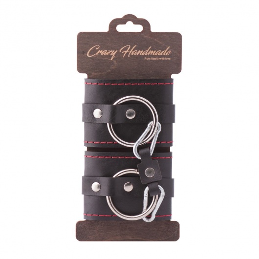 Черные однослойные кожаные наручники с контрастной строчкой - Crazy Handmade - купить с доставкой в Нефтекамске