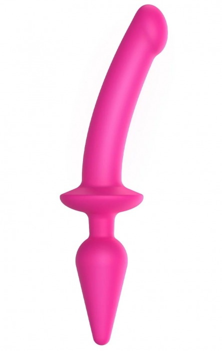 Ярко-розовый двусторонний фаллоимитатор Switch Plug-In Semi-Realistic Size L - Strap-on-me купить с доставкой в интернет-магазине Orgasmix в Нефтекамске Ярко-розовый двусторонний фаллоимитатор Switch Plug-In Semi-Realistic Size L - Strap-on-me