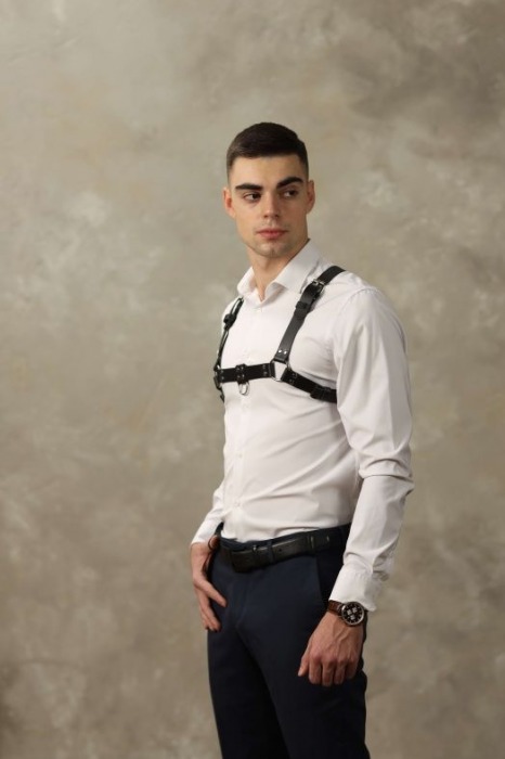 Черная мужская кожаная портупея №4 - БДСМ Арсенал - купить с доставкой в Нефтекамске