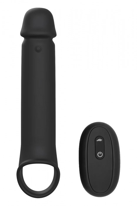 Черная насадка-удлинитель с вибрацией Vibrating Extender With Remote - Dream Toys - в Нефтекамске купить с доставкой