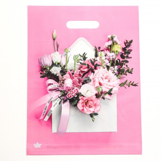 Розовый пакет с цветочным принтом и вырубной ручкой (40х31 см) - Сима-Ленд - купить с доставкой в Нефтекамске