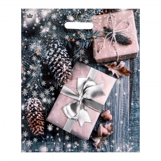 Новогодний пакет с принтом в виде подарков и вырубной ручкой (45х38 см) - Сима-Ленд - купить с доставкой в Нефтекамске