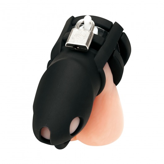 Черная клетка для пениса Silicone Small 2 in Cock Cage With Ball Divider - BlueLine - купить с доставкой в Нефтекамске