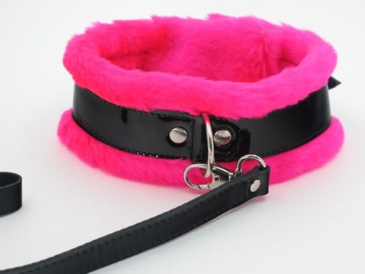 Ошейник с поводком и розовым мехом BDSM Light - БДСМ Арсенал - купить с доставкой в Нефтекамске
