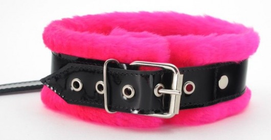 Ошейник с поводком и розовым мехом BDSM Light - БДСМ Арсенал - купить с доставкой в Нефтекамске