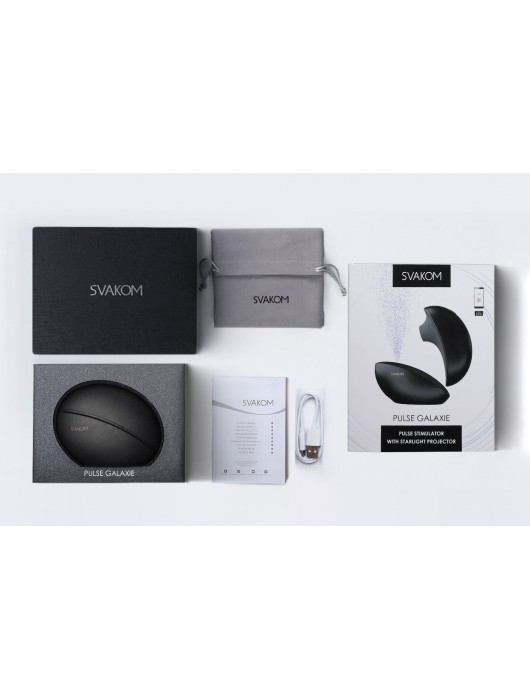 Черный вакуум-волновой стимулятор Pulse Galaxie с проекцией звёздного неба - Svakom